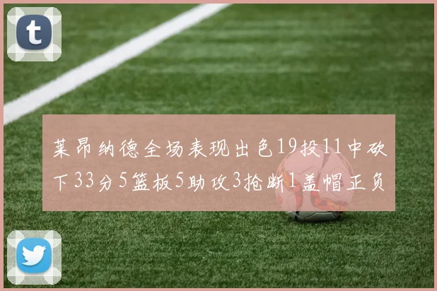 莱昂纳德全场表现出色19投11中砍下33分5篮板5助攻3抢断1盖帽正负值高达31